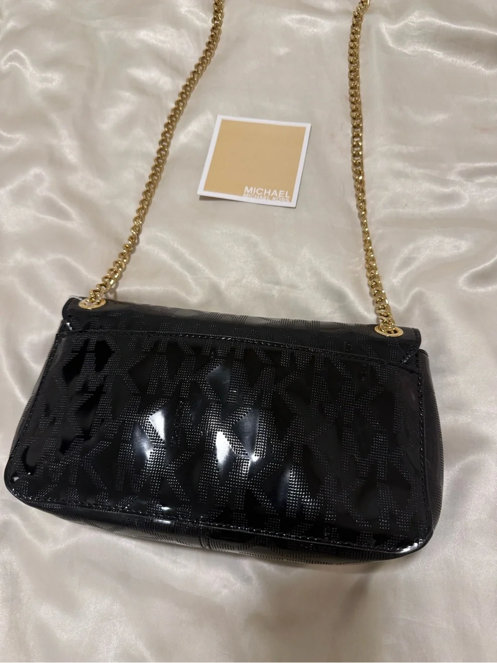Michael Kors Black Patent Shoulder Bag with Gold Chain